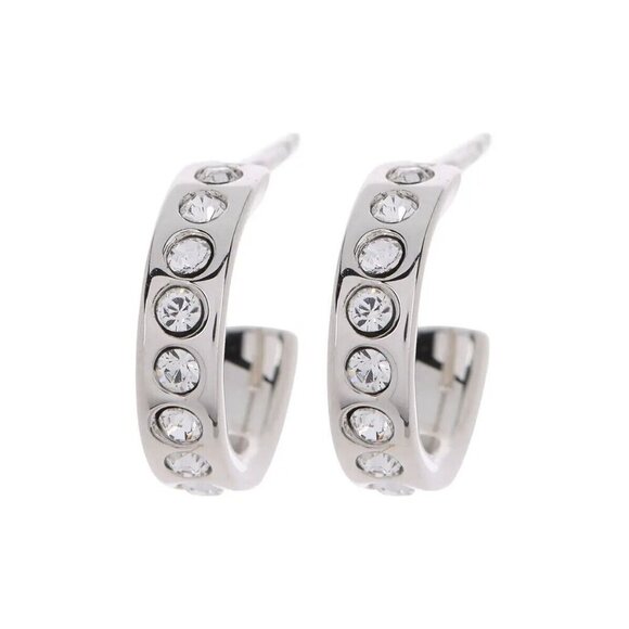 Ted Baker London Mini Silver-Tone Bezel Set Crystals Hoop Huggies Post Earrings - Picture 4 of 5